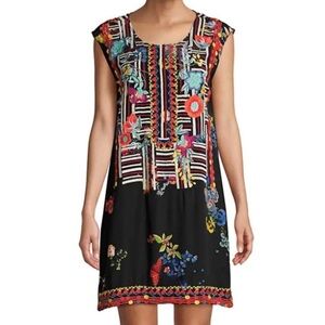 Johnny Was Biya Bracciana Embroidered Silk Shift Dress XS